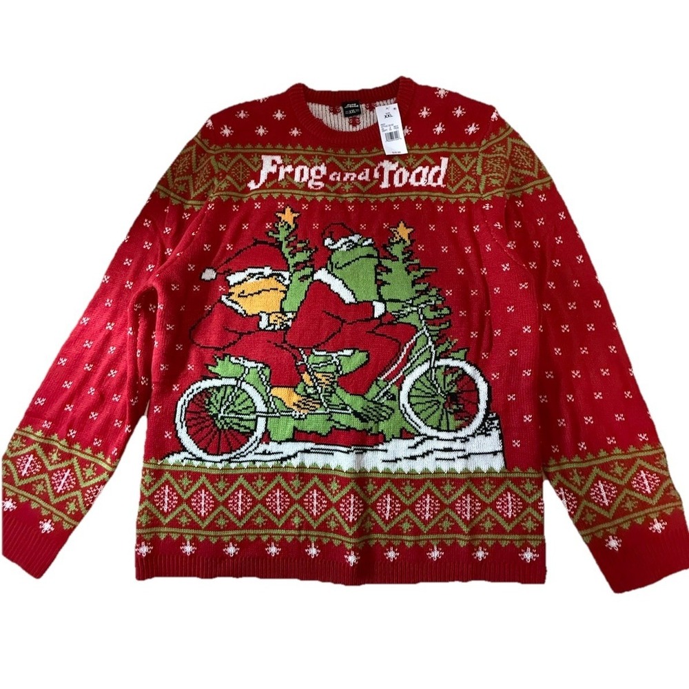 Frog and Toad Red Knit Pullover Sweater Men's XXL Christmas Graphic Print
